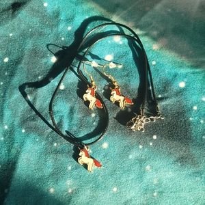 RED AND WHITE UNICORN JEWELRY SET